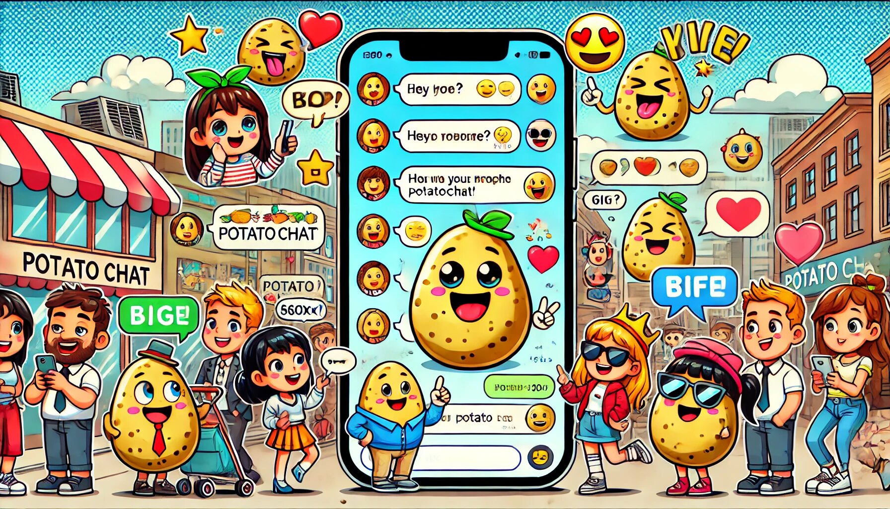 DALL·E 2025-03-03 17.51.10 - A comic-style illustration of a fun and interactive chat screen from PotatoChat, featuring cartoon characters chatting with each other using potato-th_proc.jpg