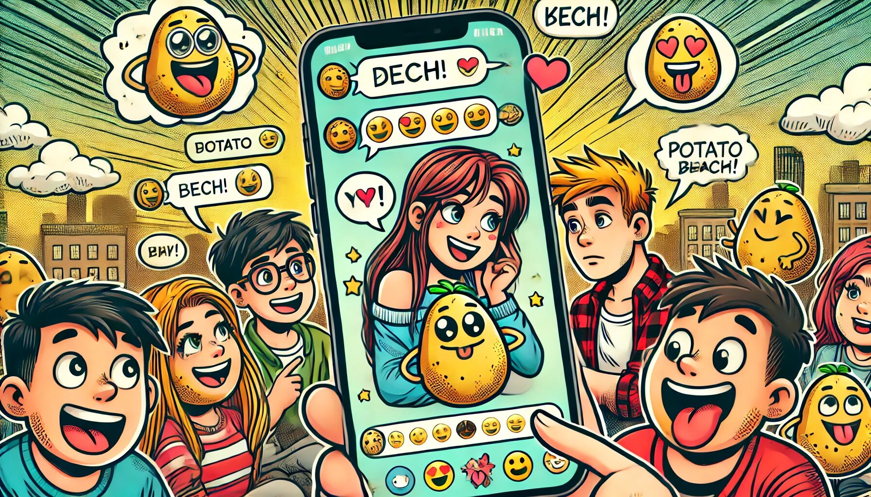 DALL·E 2025-03-04 18.00.42 - A comic-style illustration of a fun and interactive chat screen from PotatoChat, featuring cartoon characters chatting with each other using potato-th_proc.jpg